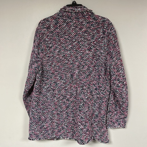Chicos pink & blue marled nubby mid weight cardigan sweater with fringe, XL - Picture 3 of 10